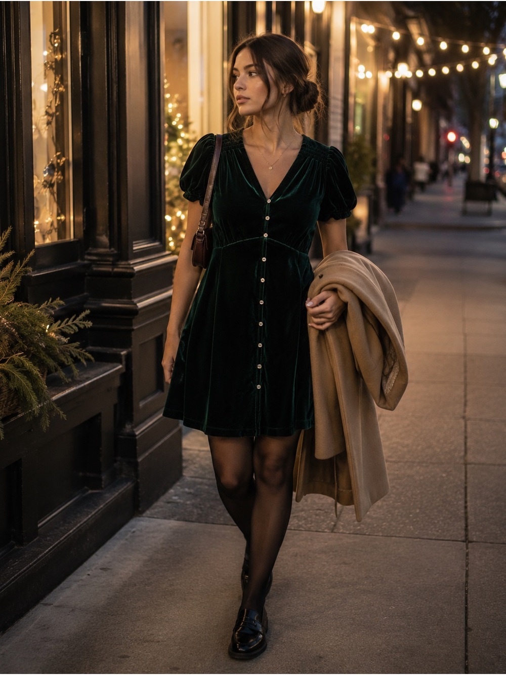 GAP Dark Green Velvet Puff Sleeve Button Front Mini Dress XS Small Y2K